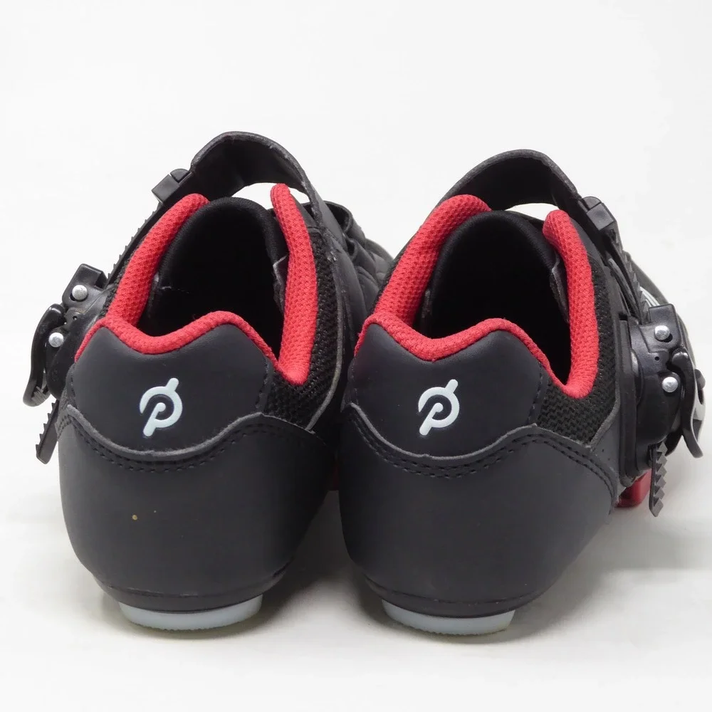 Peleton Womens Cycling Indoor Bike Shoes Black Red W/ Clips Size 37 / 6